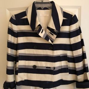 Navy Grey and White Striped Structured Blazer